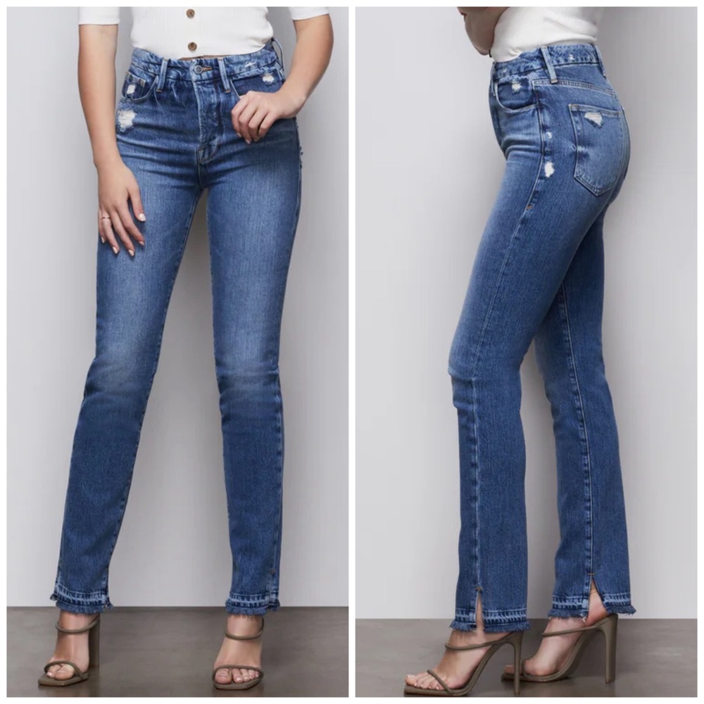 Good American Good Boy Double Slit Super High Rise Boyfriend Fit Jeans Size 4/27